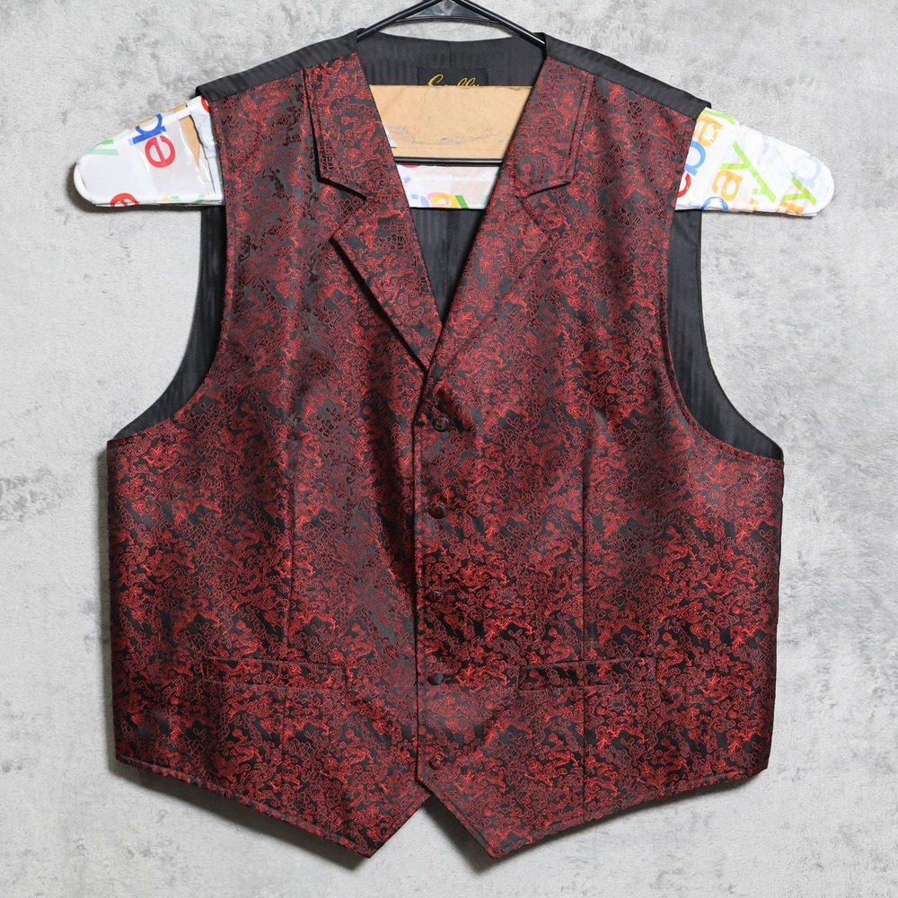 Scully Vest Mens XL Red Black Quilted Satin Floral Collar Western Rodeo Frontier